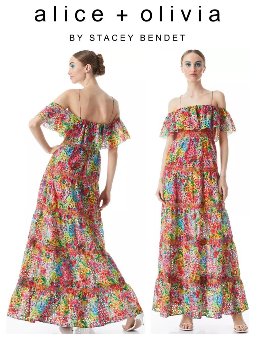 ALICE + OLIVIA Kia Eyelet Cold Shoulder Maxi Dress